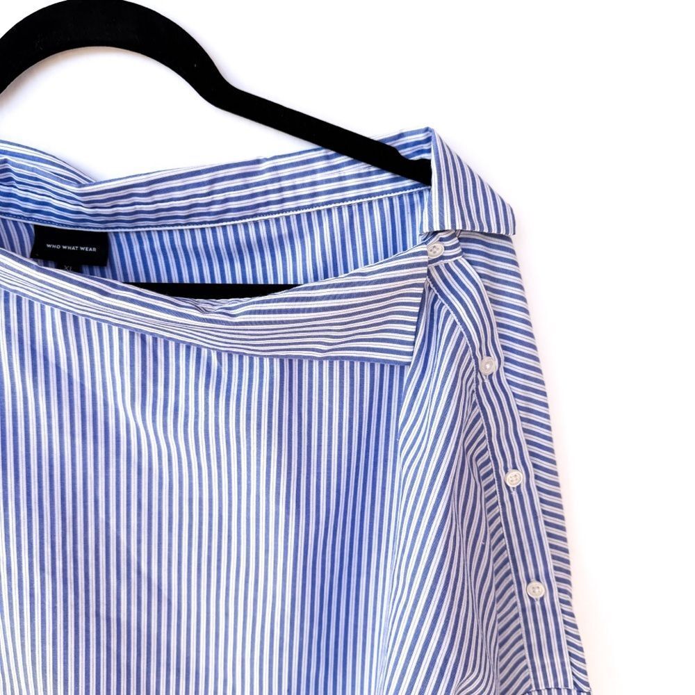Who What Wear Blue White Striped Long Sleeve Boatneck Long Sleeve Shirt XL - Picture 3 of 8